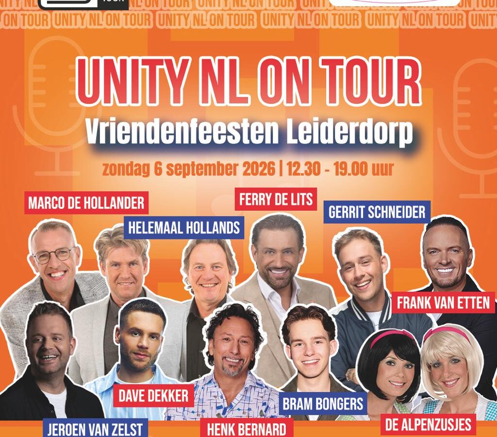Unity NL on Tour op zondag 6 september in Park de Houtkamp in Leiderdorp met 25 Nederlandstalige artiesten. Gratis toegang.